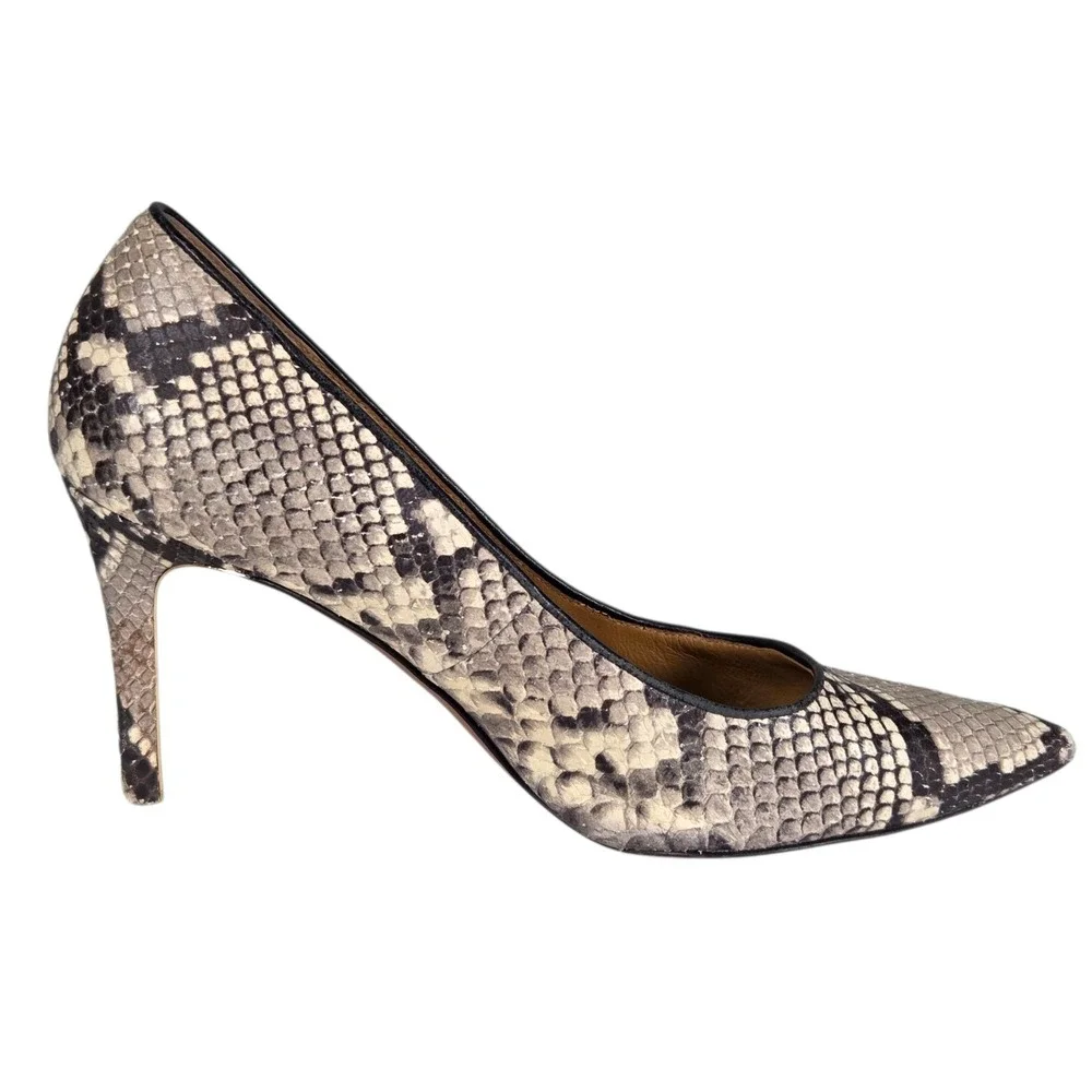 TORY BURCH Real Snakeskin‎ Leather Heels Black White SZ 9M Exotic Dress
